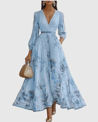 Elestren | Women's Pleated V-Neck Wedding Guest Maxi Dress