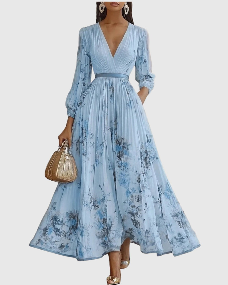 Elestren | Women's Pleated V-Neck Wedding Guest Maxi Dress