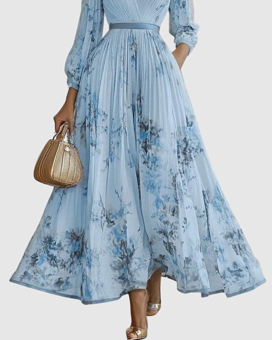 Elestren | Women's Pleated V-Neck Wedding Guest Maxi Dress