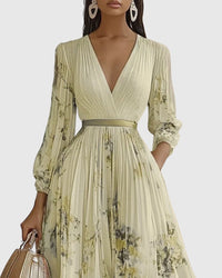 Elestren | Women's Pleated V-Neck Wedding Guest Maxi Dress