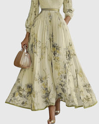 Elestren | Women's Pleated V-Neck Wedding Guest Maxi Dress