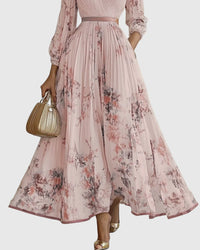 Elestren | Women's Pleated V-Neck Wedding Guest Maxi Dress