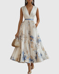 Elestren | Women's Pleated V-Neck Wedding Guest Maxi Dress