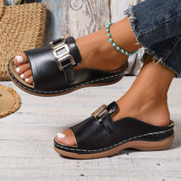 Elettra | Women's Open Toe Slide With Buckle Detail Sandals