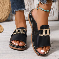 Elettra | Women's Open Toe Slide With Buckle Detail Sandals in Black