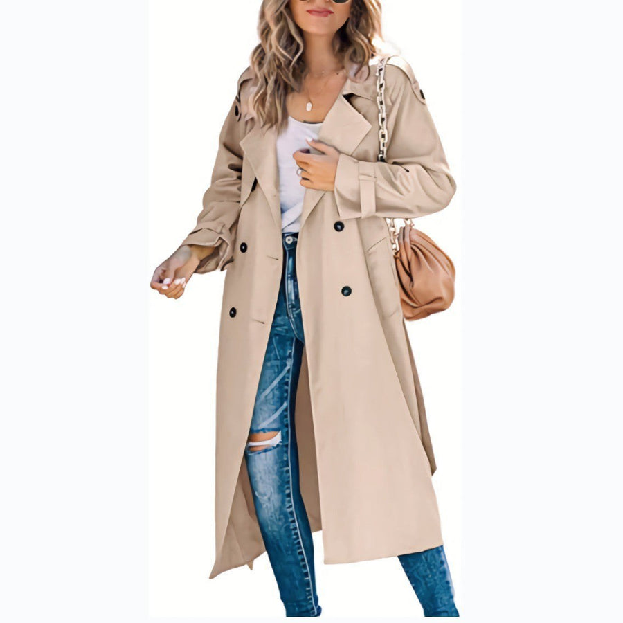Elfrida | Women's Waist Belt Belted Elegant Trench Coat in Khaki