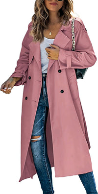 Elfrida | Women's Waist Belt Belted Elegant Trench Coat in Pink