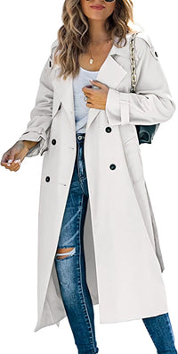Elfrida | Women's Waist Belt Belted Elegant Trench Coat in White