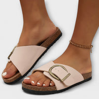 Elfrida | Women's Open Toe Slide With Wide Single-band Sandals in Beige