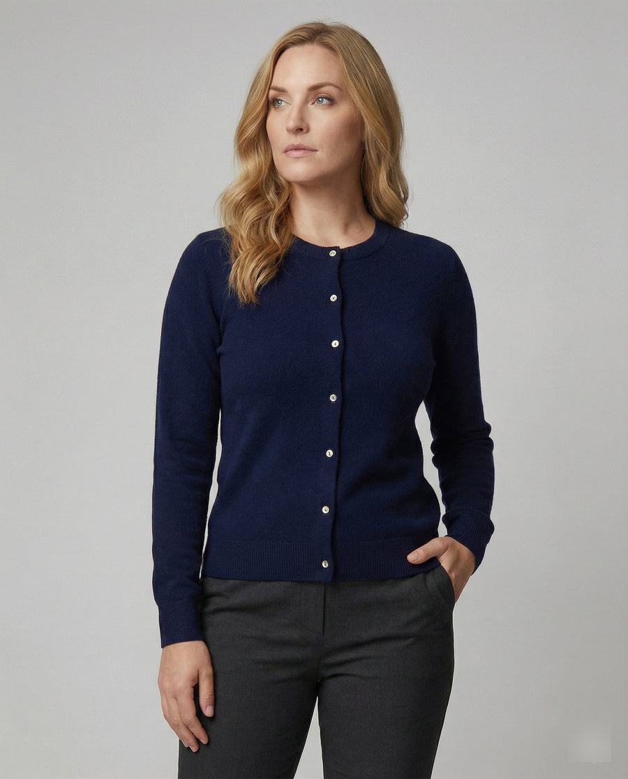 Elfrida | Women's Button-Front Knit Soft Cardigan in Dark Blue