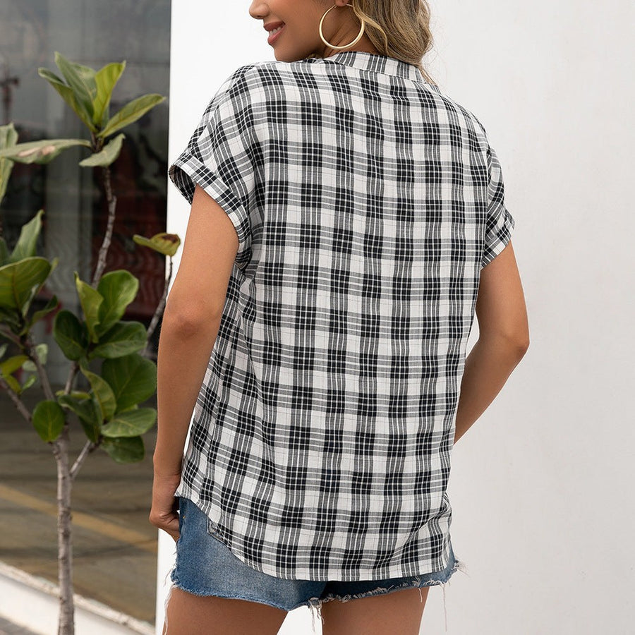 Elfriede | Women's V-Neck Short Sleeve Modern Blouse
