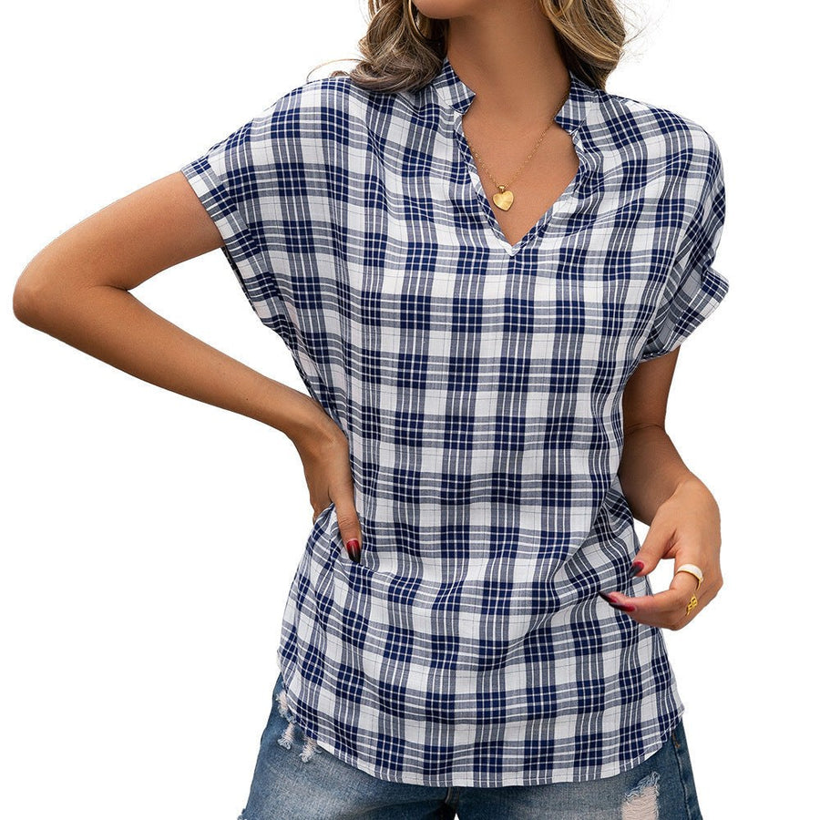 Elfriede | Women's V-Neck Short Sleeve Modern Blouse