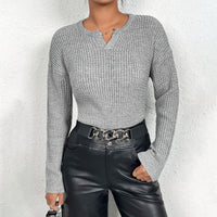 Eliana | Women's V-Neck Knit Sweater in Dark Gray