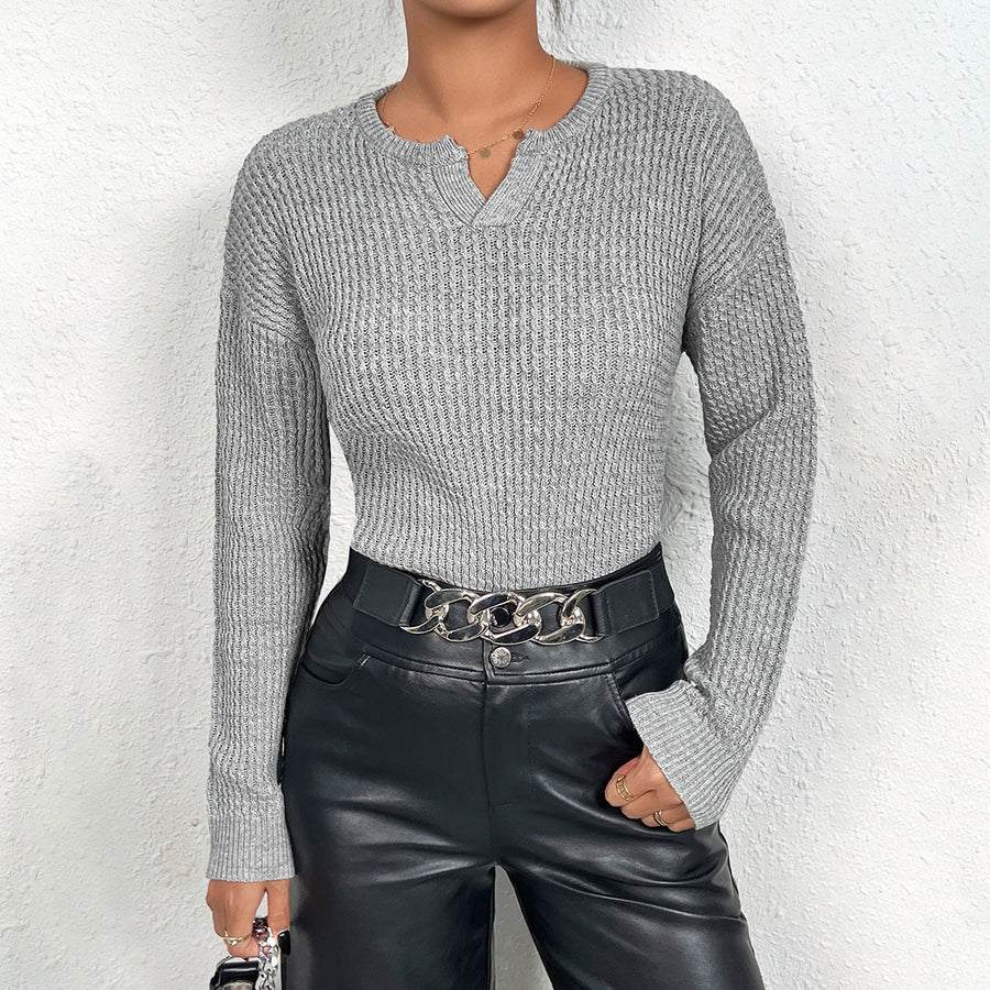 Eliana | Women's V-Neck Knit Sweater in Dark Gray