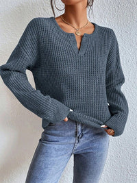 Eliana | Women's V-Neck Knit Sweater in Meeres Blue