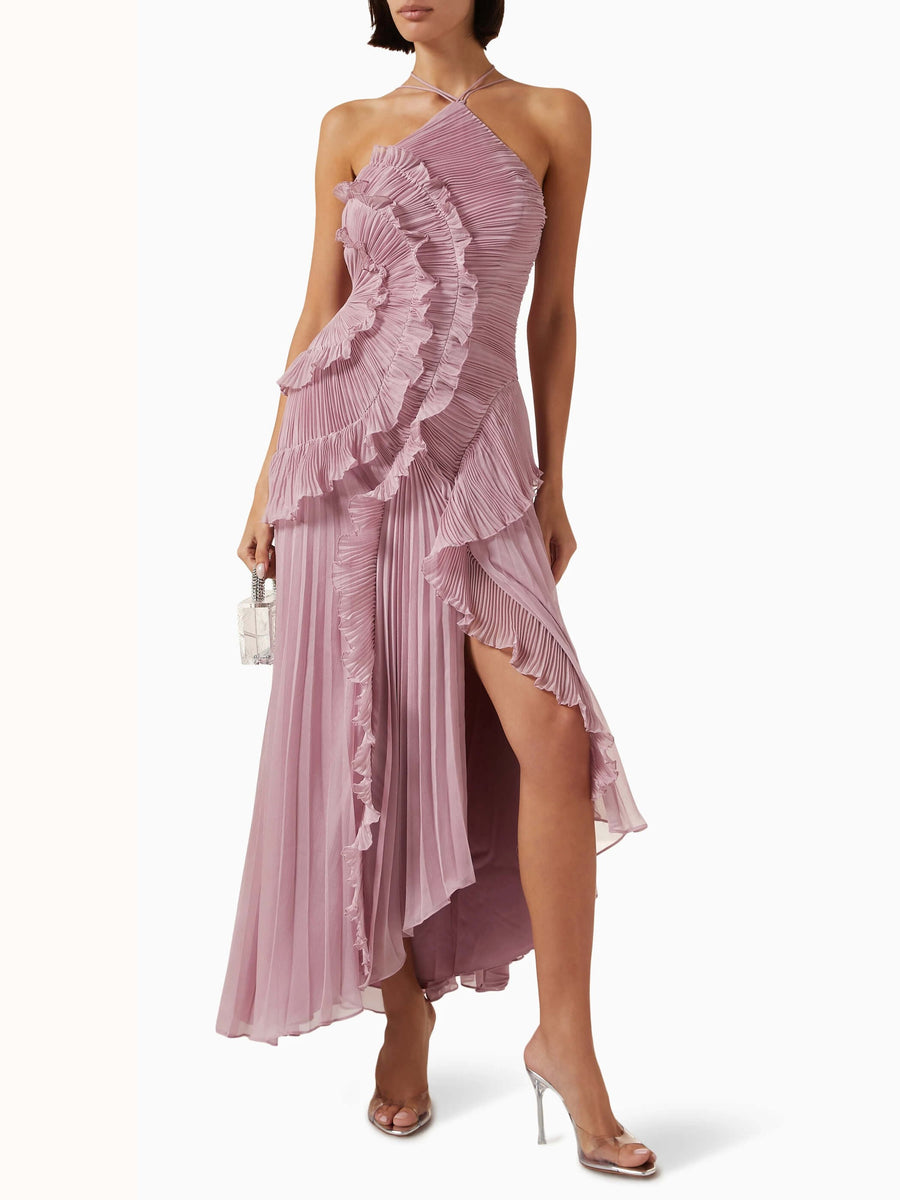 Eliora | Women's Sleeveless Pleated Asymmetric Wedding Guest Maxi Dress