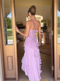 Eliora | Women's Sleeveless Pleated Asymmetric Wedding Guest Maxi Dress