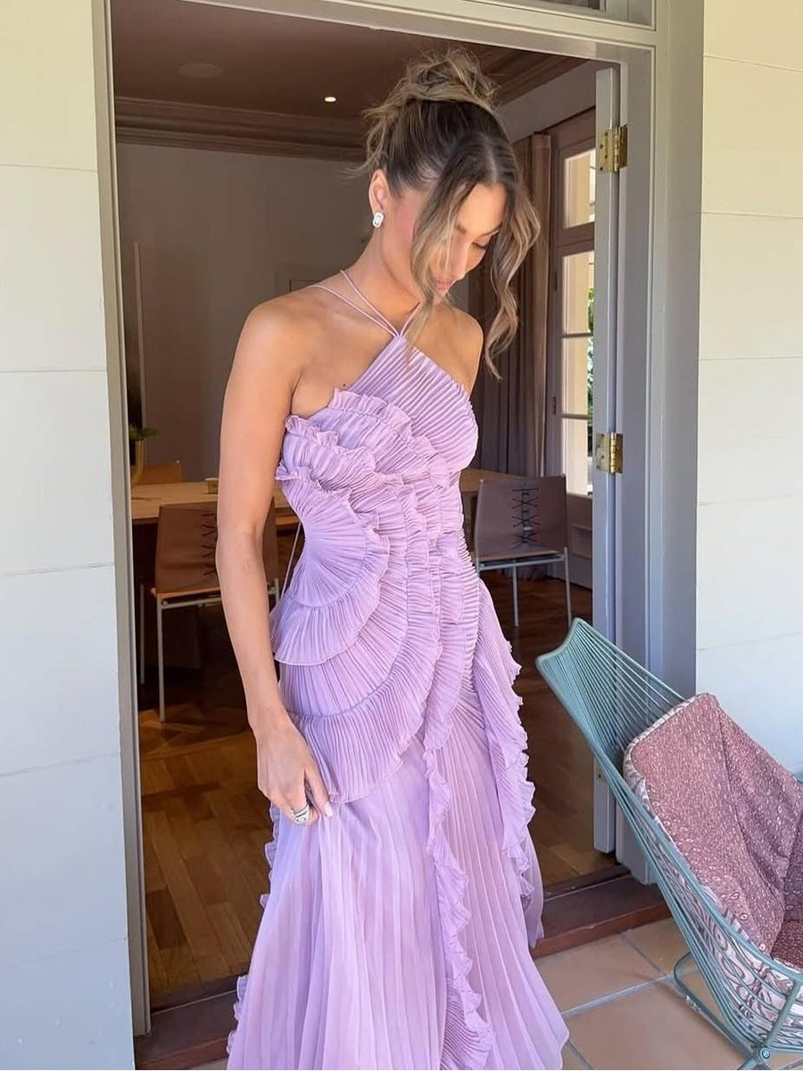 Eliora | Women's Sleeveless Pleated Asymmetric Wedding Guest Maxi Dress
