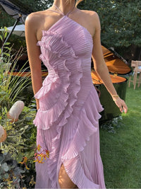 Eliora | Women's Sleeveless Pleated Asymmetric Wedding Guest Maxi Dress