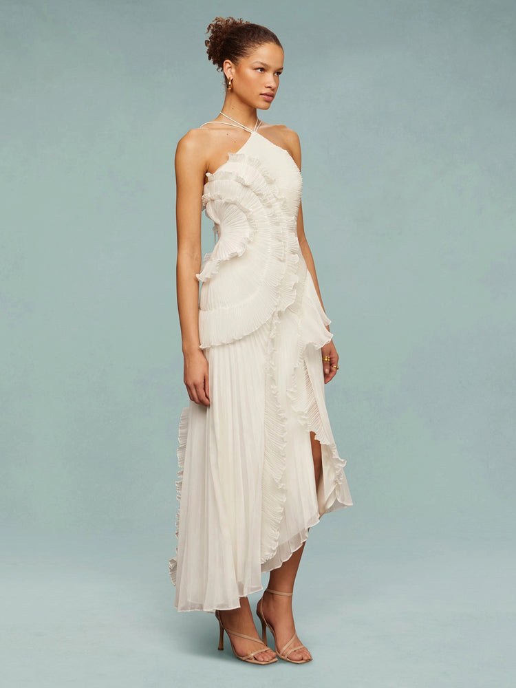 Eliora | Women's Sleeveless Pleated Asymmetric Wedding Guest Maxi Dress
