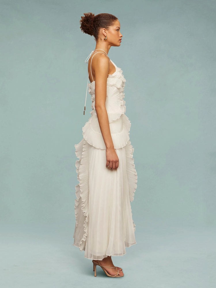 Eliora | Women's Sleeveless Pleated Asymmetric Wedding Guest Maxi Dress