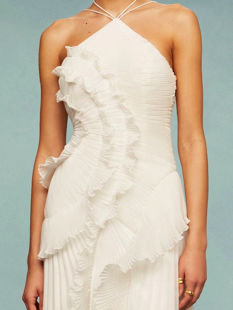 Eliora | Women's Sleeveless Pleated Asymmetric Wedding Guest Maxi Dress