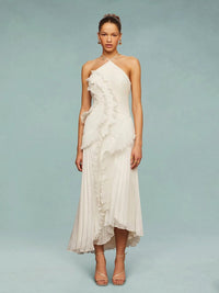 Eliora | Women's Sleeveless Pleated Asymmetric Wedding Guest Maxi Dress