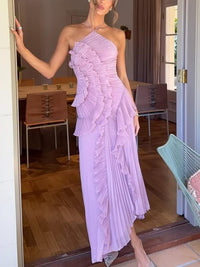 Eliora | Women's Sleeveless Pleated Asymmetric Wedding Guest Maxi Dress