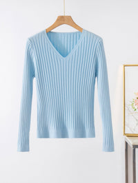 Elise | Women's V-Neck Knit Sweater in Light Blue