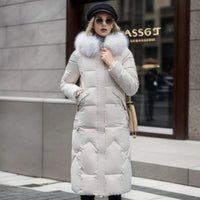Eliza | Women's Long Hooded Faux Fur Trim Quilted Coat in Gray