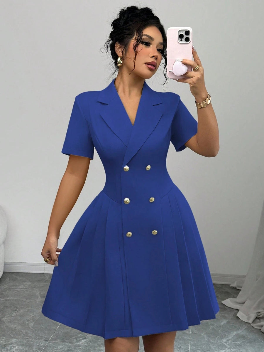 Ella | Women's Button-Front Elegant Dress in Blue