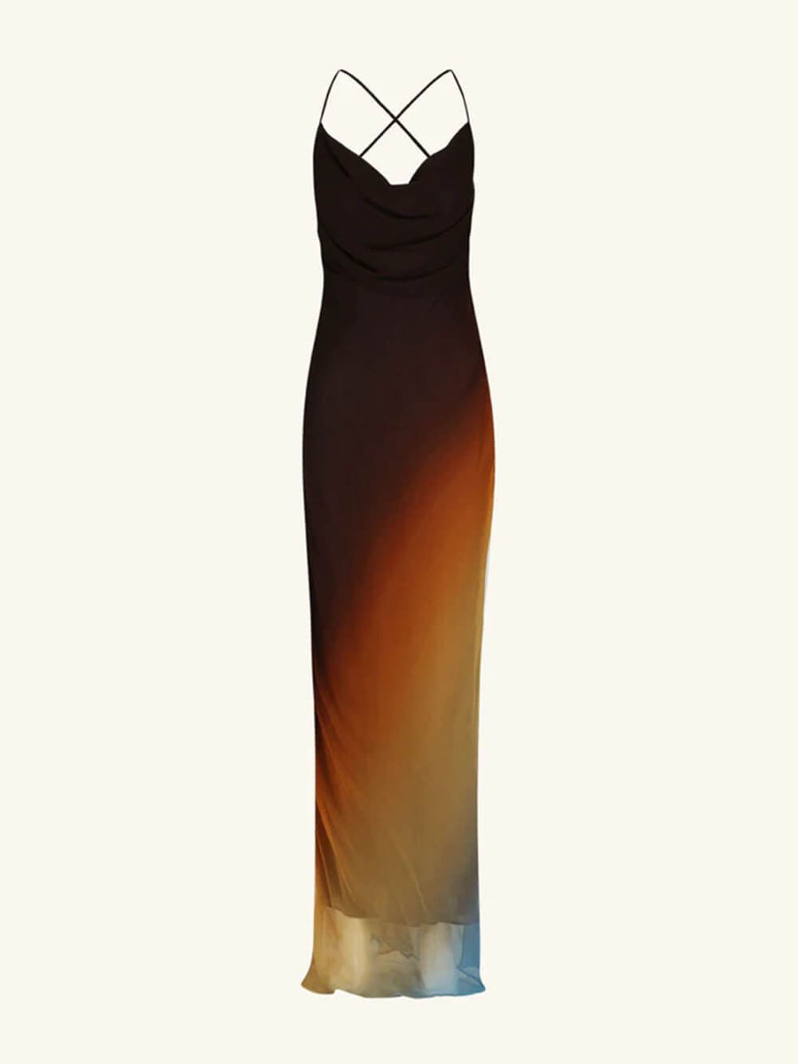 Elladine | Women's Spaghetti Strap Backless Wedding Guest Maxi Dress