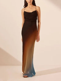 Elladine | Women's Spaghetti Strap Backless Wedding Guest Maxi Dress