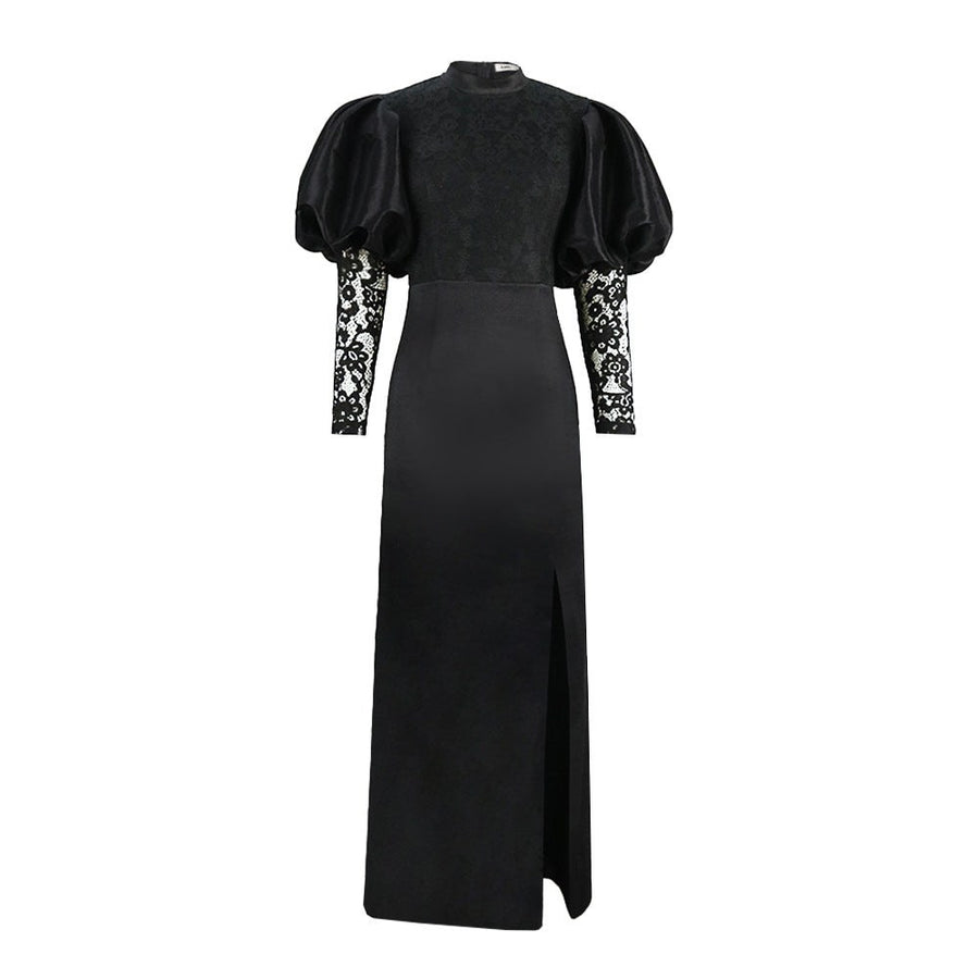 Ellaria | Women's Voluminous Lace Maxi Dress in Black