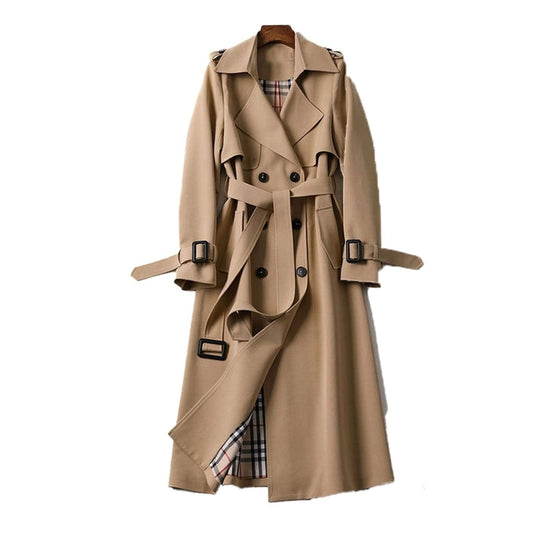 Ellie | Women's Double-Breasted Belted Longline Trench Coat in Beige