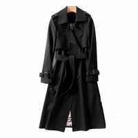Ellie | Women's Double-Breasted Belted Longline Trench Coat in Black