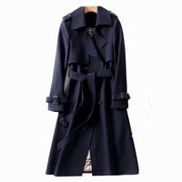 Ellie | Women's Double-Breasted Belted Longline Trench Coat in Navy