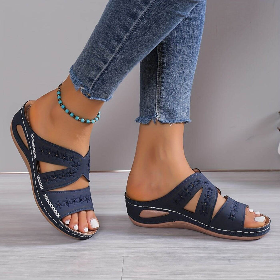 Ellinor | Women's Open Toe Slip-On With Cutout Sides Sandals in Blue