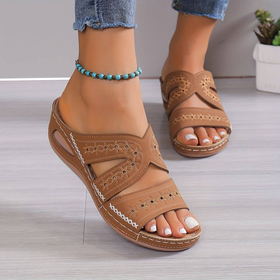 Ellinor | Women's Open Toe Slip-On With Cutout Sides Sandals in Brown