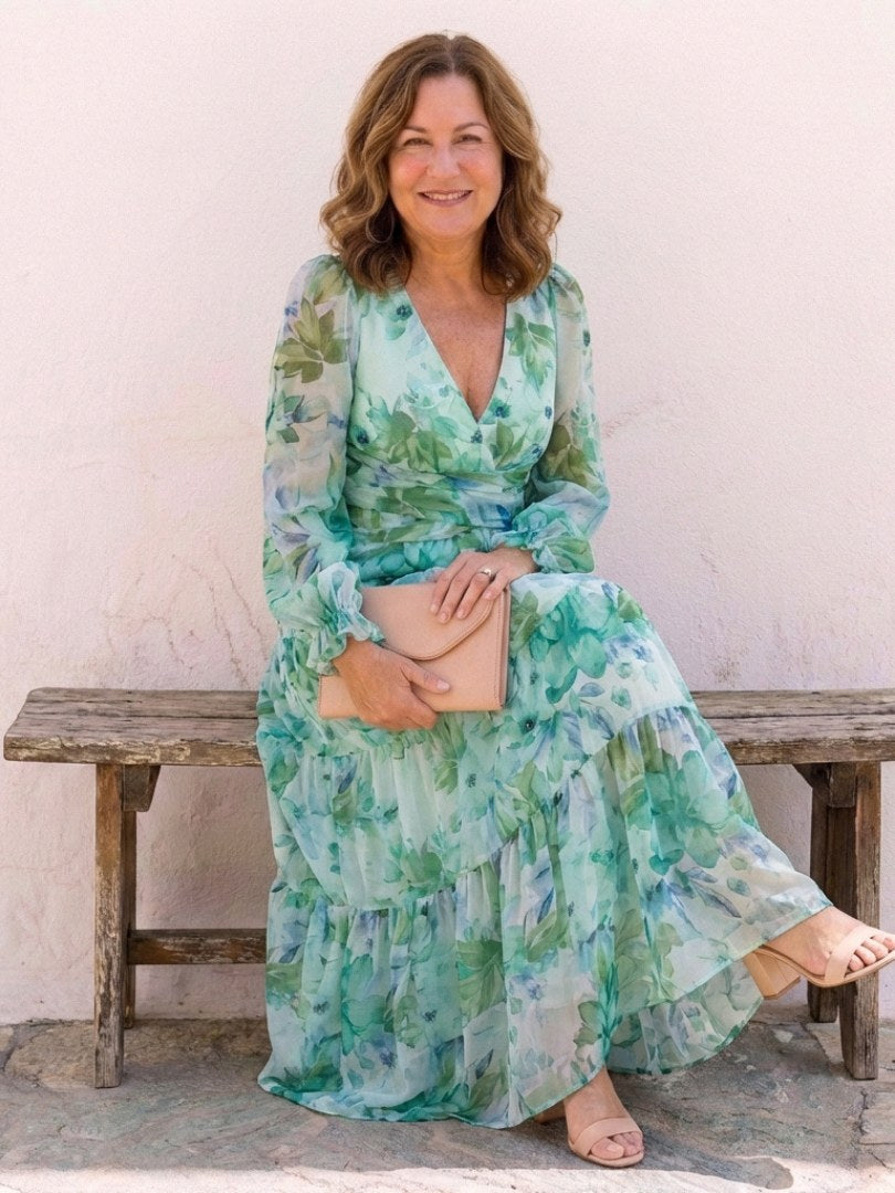 Elloise | Women's V-Neck Floral Wedding Guest Maxi Dress