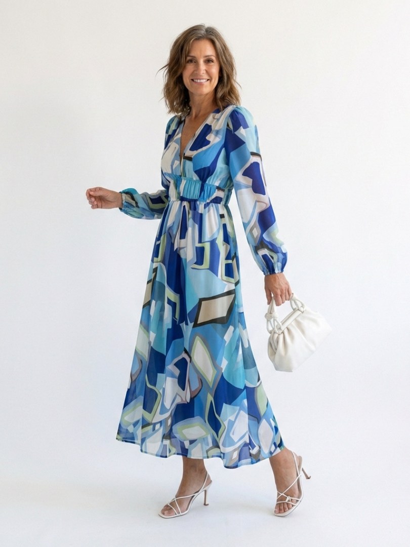 Elloise | Women's V-Neck Floral Wedding Guest Maxi Dress in Blue