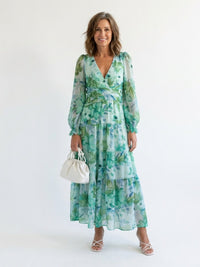 Elloise | Women's V-Neck Floral Wedding Guest Maxi Dress in Green