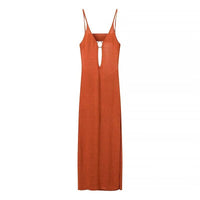Elmina | Women's V-Neck Maxi Dress in Orange