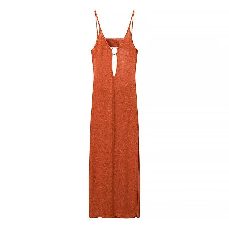 Elmina | Women's V-Neck Maxi Dress in Orange