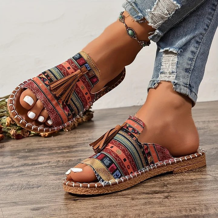 Elodie | Women's Open Toe Tassel Slide Sandals