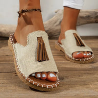 Elodie | Women's Open Toe Tassel Slide Sandals in Beige