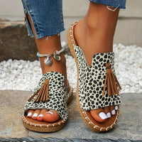 Elodie | Women's Open Toe Tassel Slide Sandals in Black & White