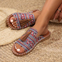 Elodie | Women's Open Toe Tassel Slide Sandals in Blue & Red