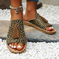 Elodie | Women's Open Toe Tassel Slide Sandals in Green & Black