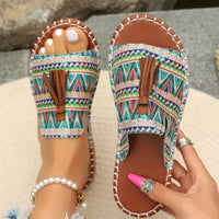 Elodie | Women's Open Toe Tassel Slide Sandals in Green & Blue